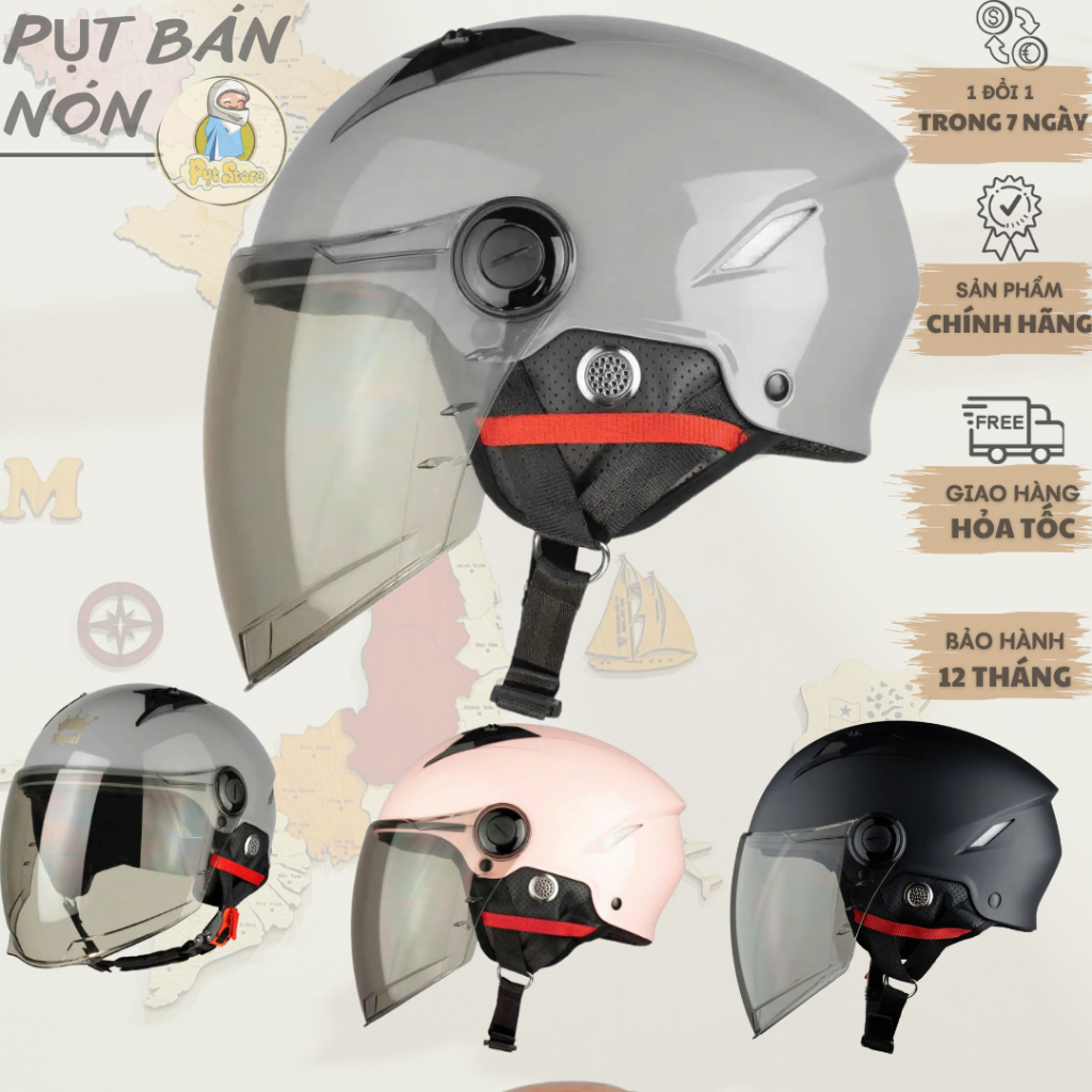 Mũ Nón Bảo Hiểm Nửa Đầu 1/2 ROYAL M739 Có Kính Xám Ximang Helmet Kính Dài [CHÍNH HÃNG ]