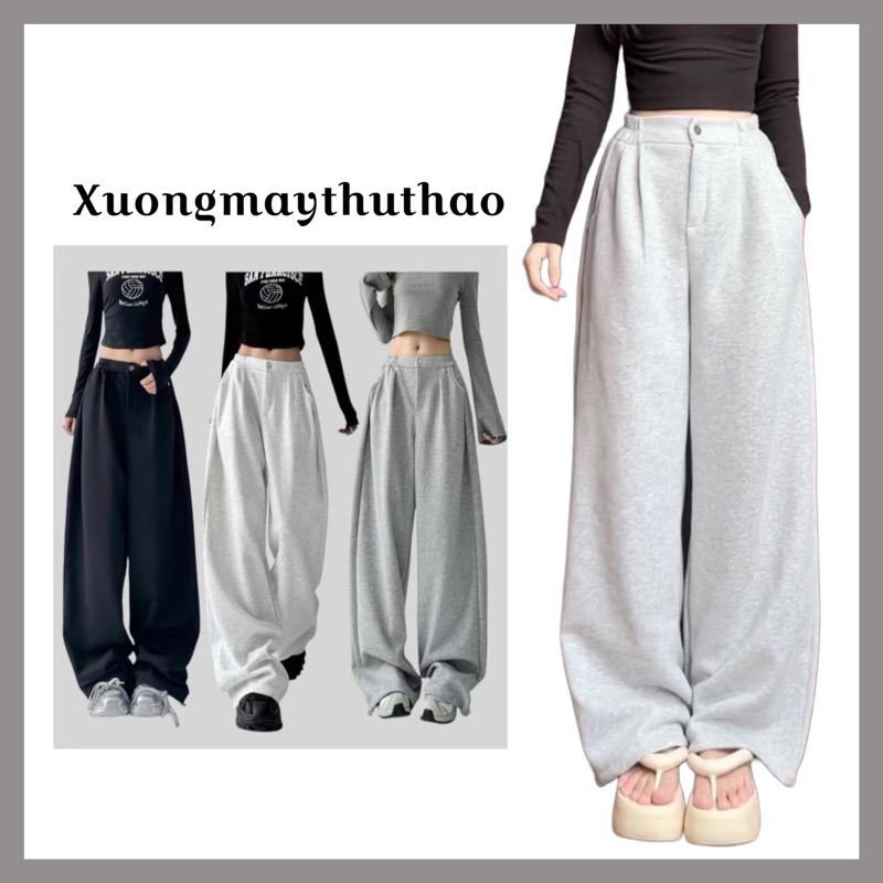 Quần Ống Suông 1 Khuy Chất NỈ Ép 2 DA Cạp Cao Có 2 Túi Trước 2 Túi Sau Dài 100-103cm