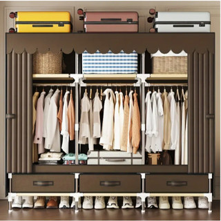 Tủ quần áo vải tủ vải khung thép 3d 3 buồng 6 ngăn tủ lắp ráp đa năng treo quần áo vải sinh viên