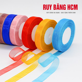 Ruy băng voan 2cm cuộn 45 mét nhiều màu làm nơ gói quà phụ kiện handmade