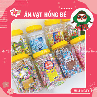 sỉ 1 hộp 200 chiếc kẹo mút mini nhiều vị cầu vồng, đào, trái cây.. thơm ngon hấp dẫn, đồ ăn vặt