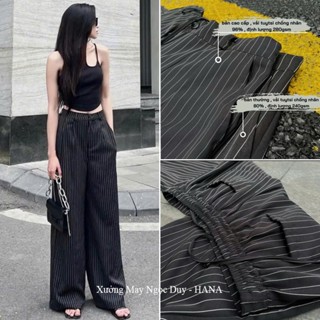 Quần kẻ sọc ống rộng Đen Trắng khuy cài lưng chun thun sau dáng quần ống rộng kẻ túi trước sau vải Tuytsi không nhăn mặc
