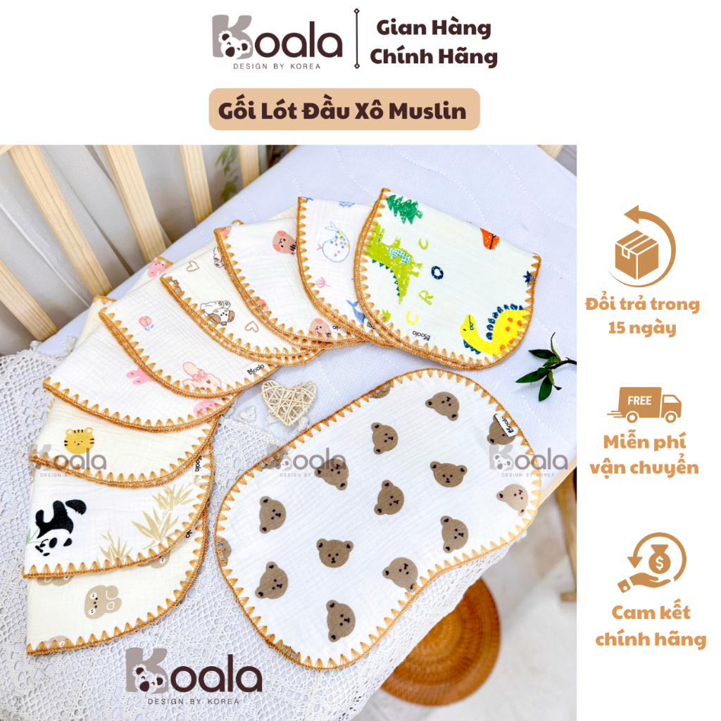 Gối Xô Lót Đầu Koala Cho Bé Sơ Sinh Làm Từ Vải Muslin Cao Cấp 10 Lớp, Mềm Mại, Êm Ái Cho Bé Ngủ Ngon