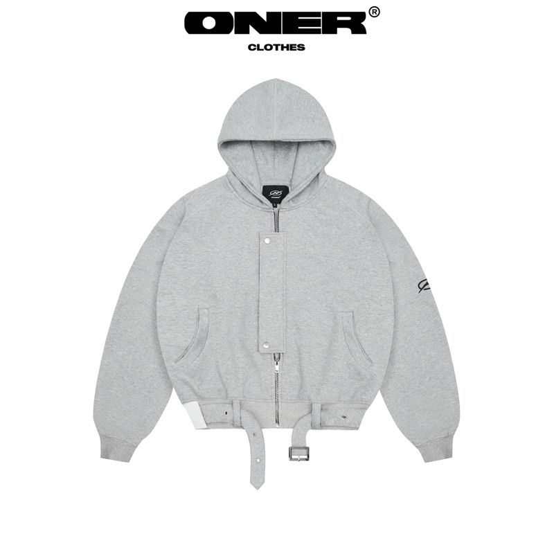 Áo hoodie zip ONER "Jerie Gray Hoodie" (Boxy - Crop - Oversize) 350gsm