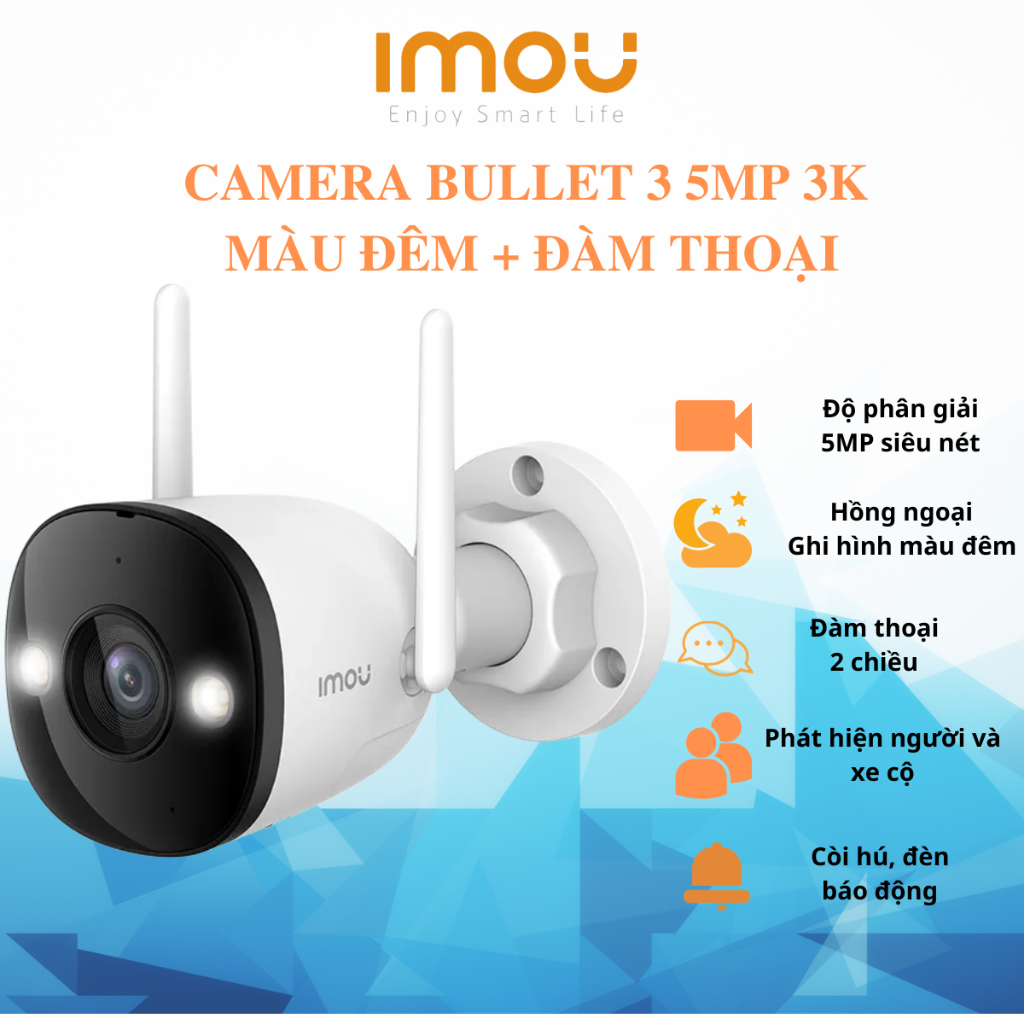 Camera WIFI Imou ngoài trời có màu ban đêm IMOU BULLET 3 cao cấp có loa đàm thoại - Bullet 2E tích h