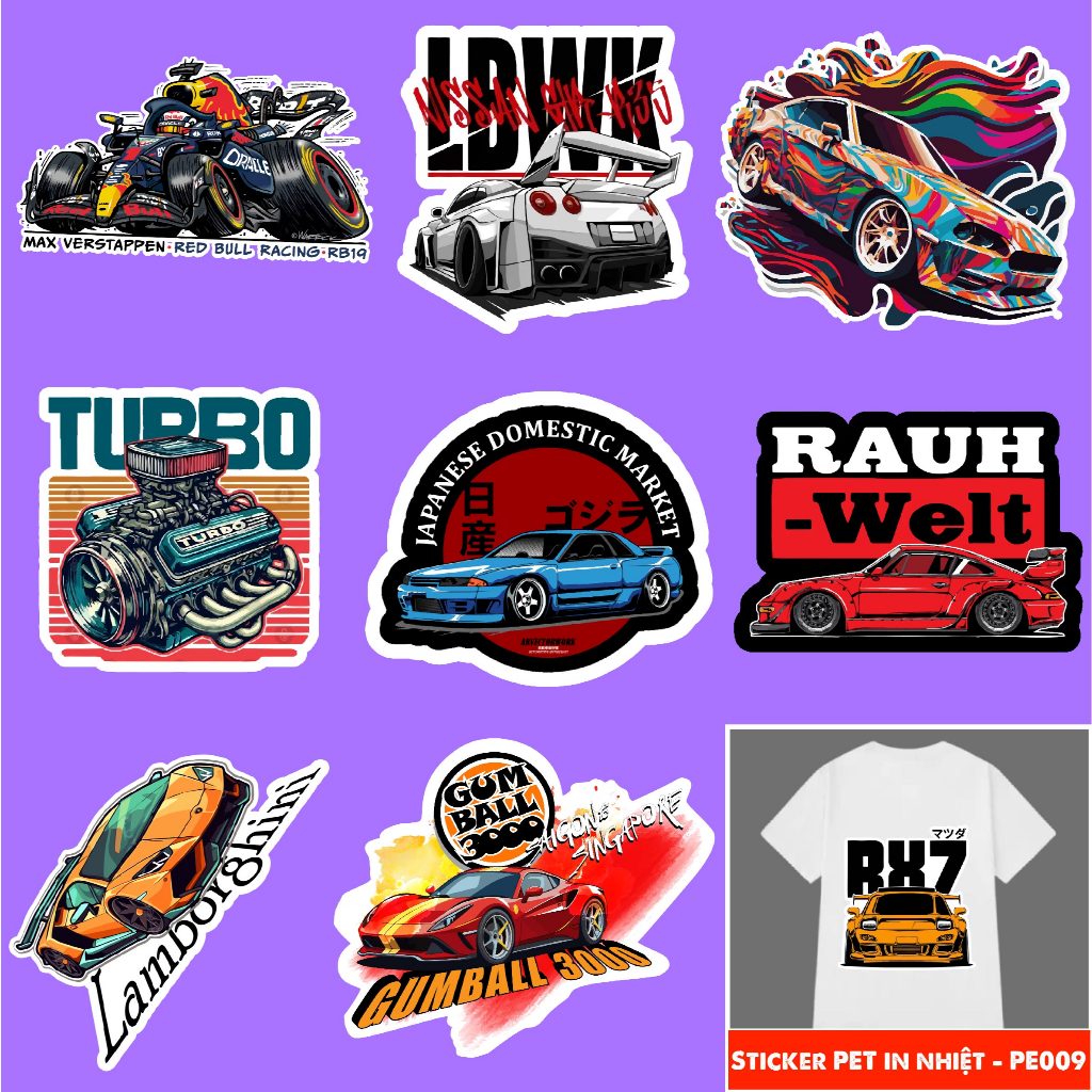 [ PE009 ]Sticker PET hãng xe in chuyển nhiệt - hình ủi lên vải - nón - áo - quần Autono1