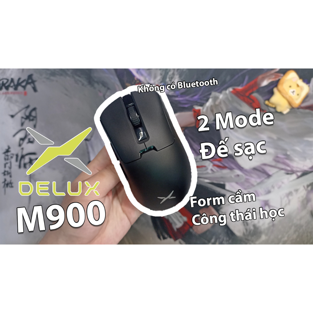 Chuột DELUX M900 | Màu đen | 2 Mode kết nối | Có đế sạc | Có phần mềm / driver điều khiển