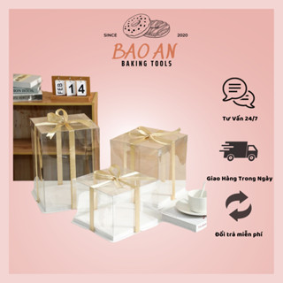 Hộp Mica trong đế trắng đựng quà tặng, bánh, quà lưu niệm