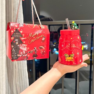  Cốc sứ Noel thiết kế cây thông giáng sinh Tặng quà cho người yêu và bạn bè giáng sinh ý nghĩa Có Hộp quà ống hút SDB 01 