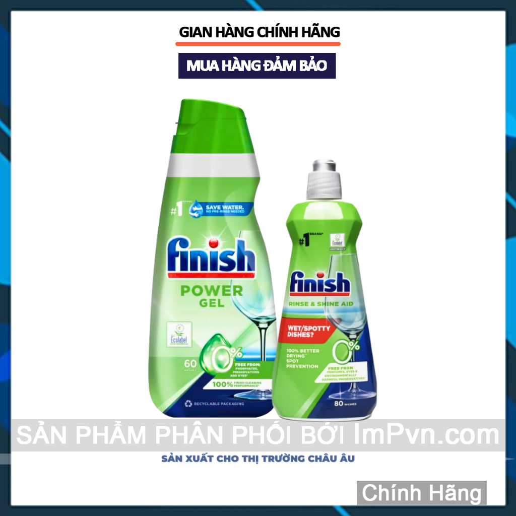 Combo Gel rửa bát Finish Eco 0% và nước làm bóng Finish Eco 0%  - ImP - ImPvn