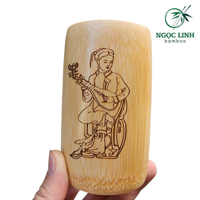 Ly tre, Cốc tre khắc hình tranh Tố nữ trong tranh dân gian Đông Hồ