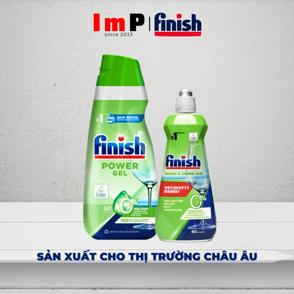 Combo Gel rửa bát Finish Eco 0% và nước làm bóng Finish Eco 0% (Bộ Gel rửa bát hữu cơ)  - ImP