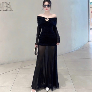 Váy maxi trễ vai tầng