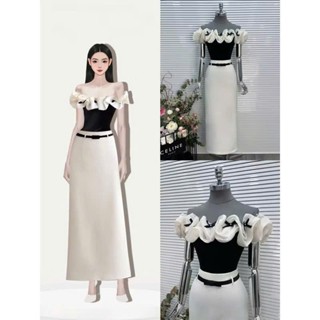  Set váy thiết kế thanh lịch tôn dáng cho nàng dạo phố đi làm cực xinh áo trễ vai bèo phối chân váy chữ a dài kèm nịt 