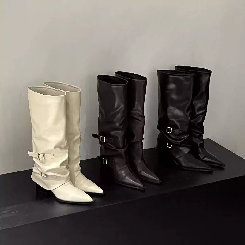 (Hàng sẵn)Giày Bốt Cao Gót Mũi Nhọn Đế 5cm Phong Cách Mới Cho Nữ 2024