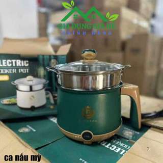 Nồi lẩu điện xanh, ca nấu mỳ inoc kèm giá hấp 2 tầng, nồi  đa năng mini luộc, hấp, chiên chống dính.