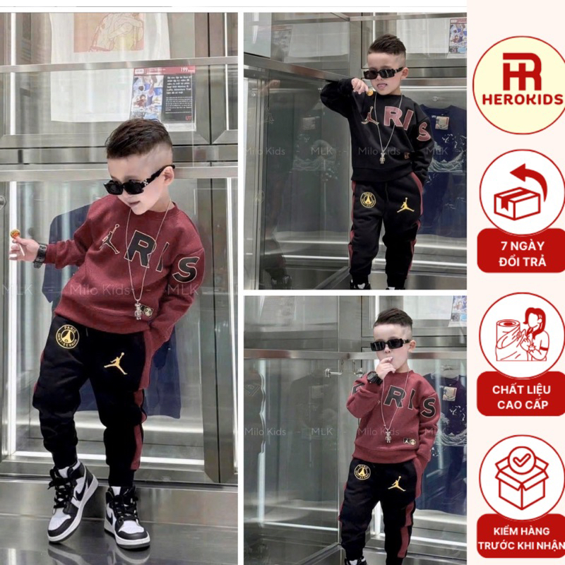 Bộ Quần Áo Nỉ bé trai P@RlS Thể Thao Hàng Cao Cấp - Bộ Nỉ bé trai Pa Rít new phối logo siêu chất 13106