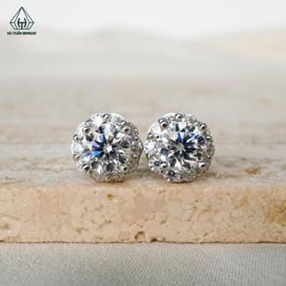 Bông Tai Bạc Xi Kim Đính FULL MOISSANITE Kích Thước Viên Chủ 5mm / 6mm Chuôi Vặn EX038