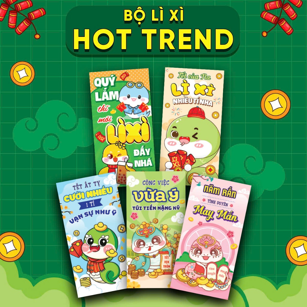 Bao Lì Xì Set 10 Cái Bộ HOT TREND Bao Lì Xì 2025