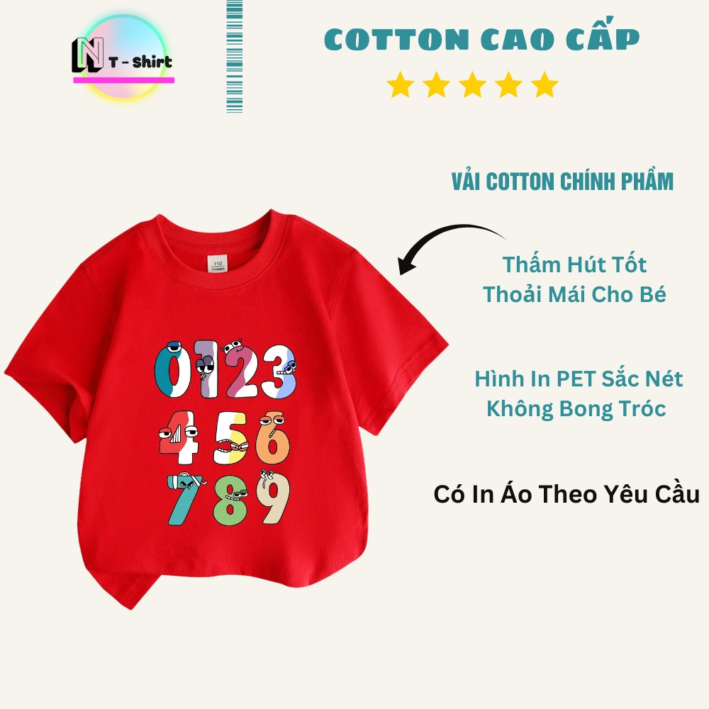 Áo thun cho bé trai và bé gái in hình ALPHABET LORE dễ thương, chất liệu cotton mềm mịn thoáng mát N