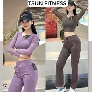 Set Đồ Tập Gym Nữ  Áo Lưới Hai Lớp Croptop & Quần Dài Form Đứng,  Bộ Quần Áo Thể Thao Nữ Co Giãn Thoải Mái Tsun Fitness