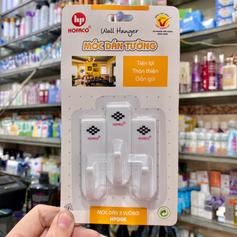 Móc Dán Tường - Móc Dán 3 Vuông HPG08 - HOFACO [CHÍNH HÃNG]