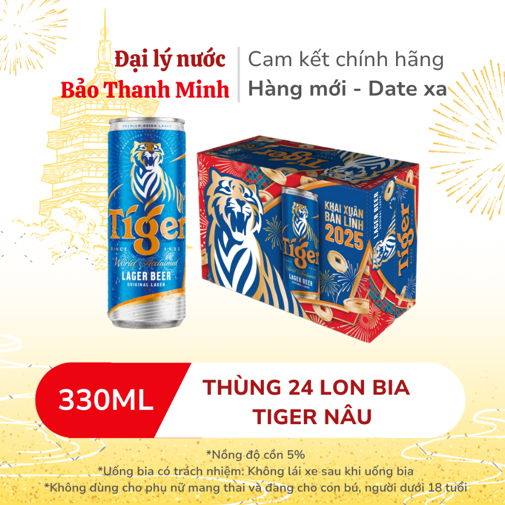   MẪU XUÂN    HOẢ TỐC  Bia TIGER Nâu 330ml - Nồng độ cồn 5%  Thùng 24 lon   Date xa  