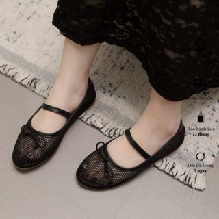 Giày búp bê CL bít mũi tròn vải lưới phối quai ngang
