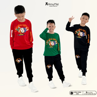 Đồ bộ dài bé trai Labubu Amymei, quần jogger túi hộp, cotton thoáng mát. cho bé 14-52kg. DBDBT_LBB2