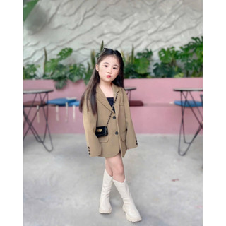 Áo Blazer Cho Bé Gái Màu Nâu Tây Cho Bé Gái Siu Xinh
