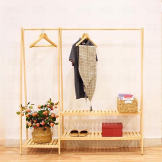   Hoả Tốc Kệ Treo Quần Áo 2 Tầng Đôi Gỗ Thông Không Mối Mọt  kèm ảnh thật  