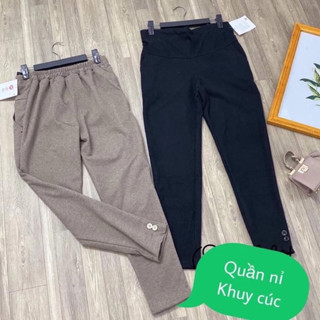  Quần bà bầu dài mùa đông công sở dáng baggy chất dạ tăm có khuy chân chất dày ấm ống rộng đẹp giá rẻ QB005 