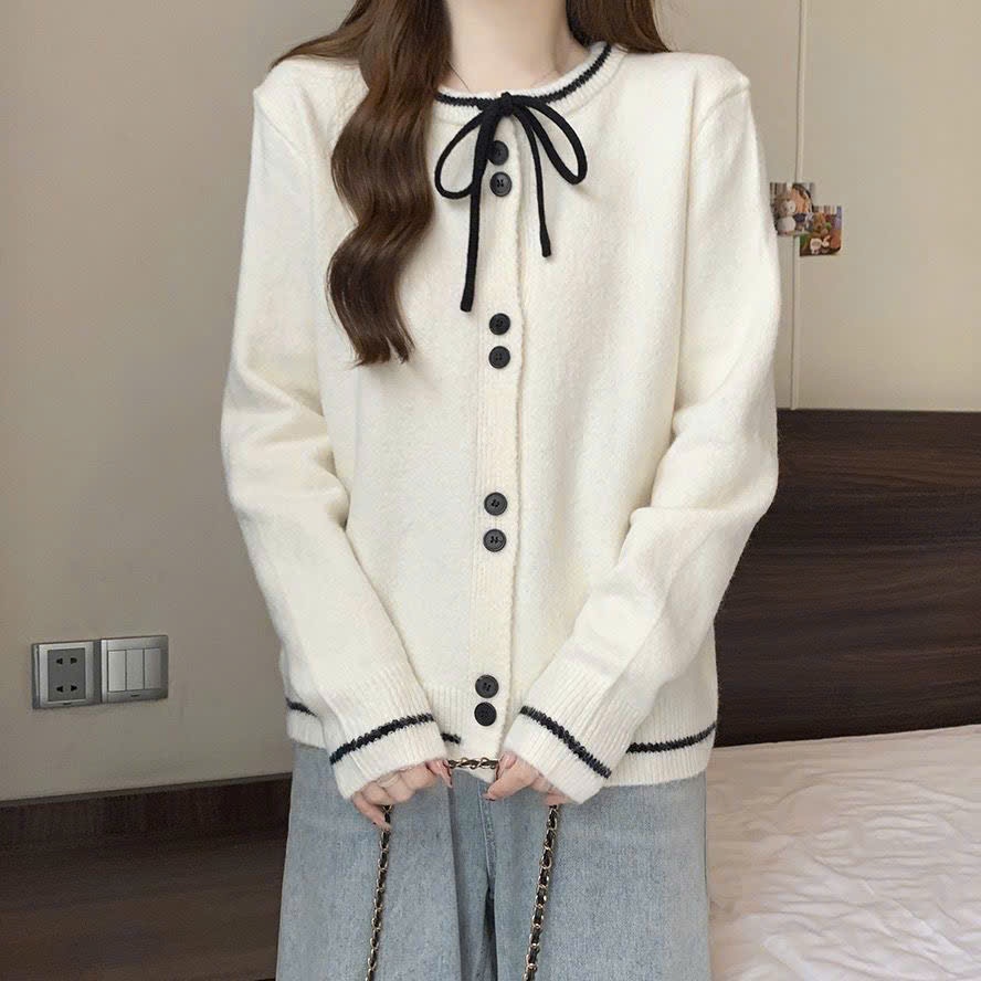 Áo Cadigan Len Lông Thỏ, Áo Len Dệt Kim Phối Cúc Đôi Viền Kẻ Đen Nơ Cổ Phong Cách Hàn Quốc Dễ Thương Qccc Shopquacam | BigBuy360 - bigbuy360.vn