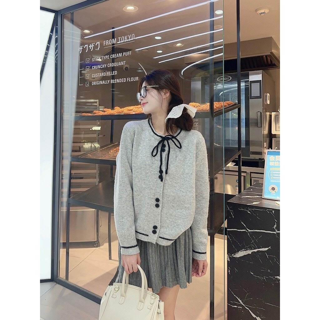 Áo Cadigan Len Lông Thỏ, Áo Len Dệt Kim Phối Cúc Đôi Viền Kẻ Đen Nơ Cổ Phong Cách Hàn Quốc Dễ Thương Qccc Shopquacam | BigBuy360 - bigbuy360.vn