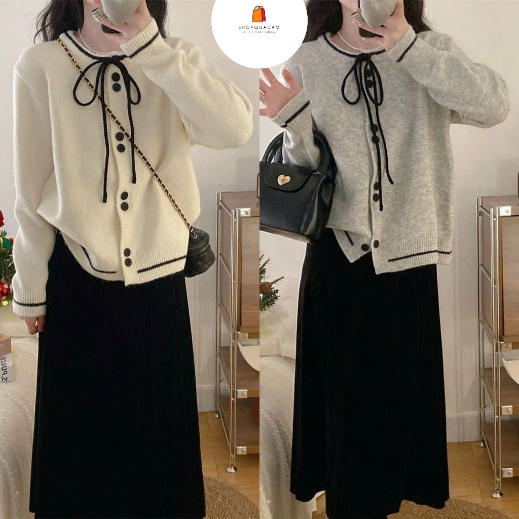 Áo Cadigan Len Lông Thỏ, Áo Len Dệt Kim Phối Cúc Đôi Viền Kẻ Đen Nơ Cổ Phong Cách Hàn Quốc Dễ Thương Qccc Shopquacam | BigBuy360 - bigbuy360.vn