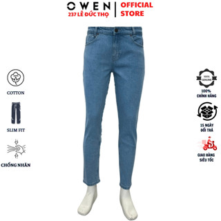 Quần Jean nam cao cấp Owen QJR241264 màu xanh nhạt phom regular fit tôn dáng chất vải bò cotton mềm mịn co giãn