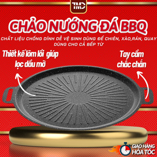 Chảo nướng đá chống dính không dầu Hàn Quốc size 32cm chảo nướng thịt BBQ dùng được cho cả bếp từ