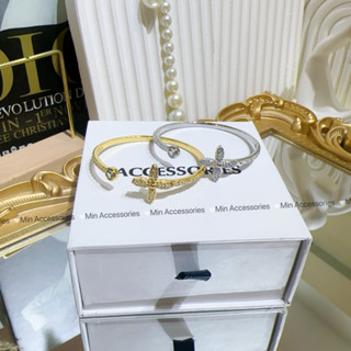 Vòng tay cứng đính đá chất liệu titan cao cấp k đen k han gỉ Phụ kiện trang sức by Min Accessories [free size]