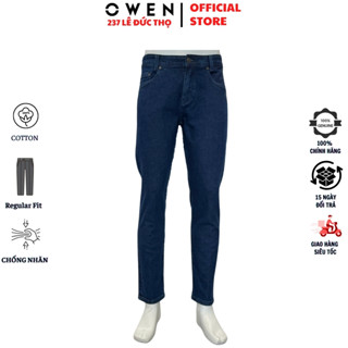 Quần jean nam cao cấp chính hãng OWEN QJR241267 màu xanh đậm vải bò cotton phom regular fit tôn dáng
