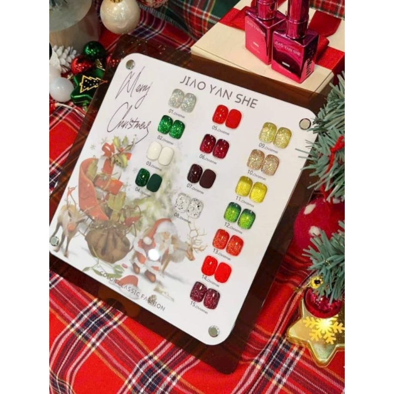 Sét sơn gel NOEL JIAO YAN SHE 15 chai có bảng màu đi kèm/ Sét sơn gel GIÁNG SINH JIAO YAN SHE 15 cha