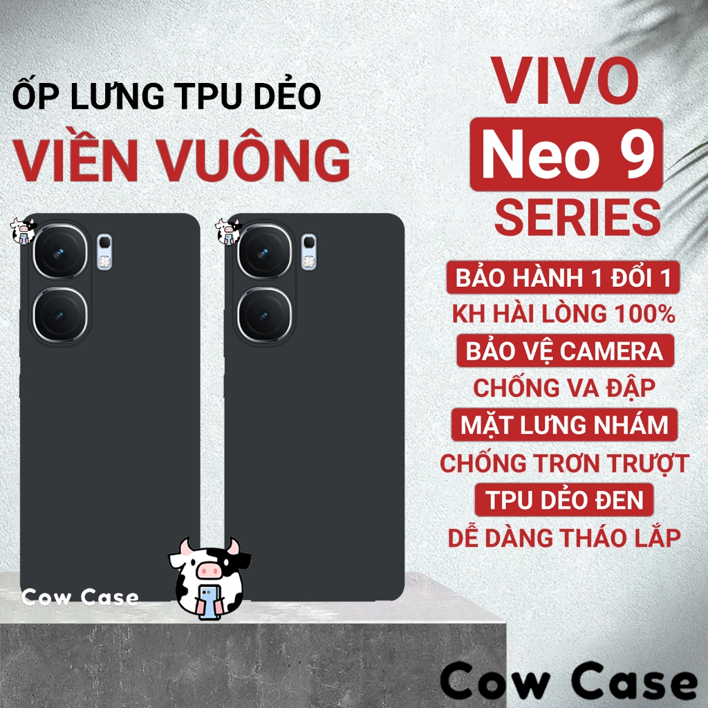 Ốp lưng iQoo Neo 9, Neo9 Pro, 9s Pro Plus viền vuông tpu Cowcase | Vỏ điện thoại Vivo bảo vệ camera