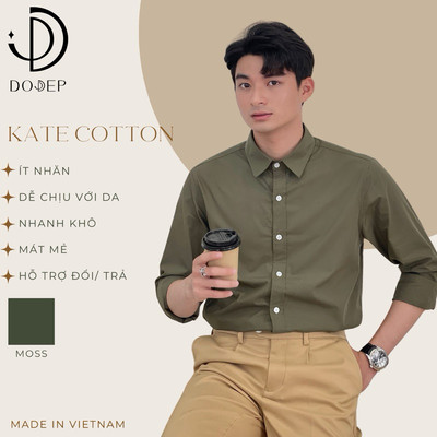 DODEP Áo sơ mi nam công sở tay dài Rêu đậm