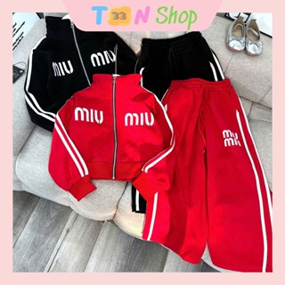 Đồ bộ bé gái quần kẻ sọc ống rộng phối áo khoác cổ cao Miu siêi xinh cho bé T33n - C69