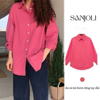 Áo sơ mi nữ tay dài cao cấp SANJOLI phong cách hàn quốc màu hồng đậm cúc trắng AO014
