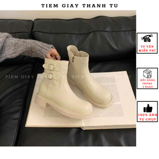   A970-2 Bốt lửng Mijili nữ da mềm phối 2 khuy bốt cổ ngắn nữ thời trang hàng QCCC fullbox 