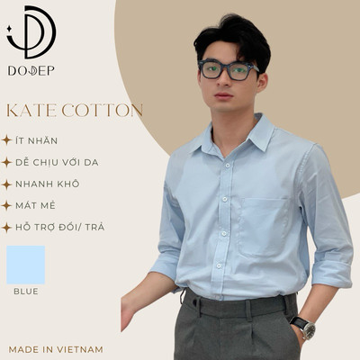 DODEP Áo sơ mi nam công sở tay dài xanh biển pastel