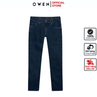 Quần jean nam hàng hiệu OWEN QJR241267 phom regular fit tôn dáng màu xanh đậm vải bò cotton cao cấp bền đàn hồi tốt