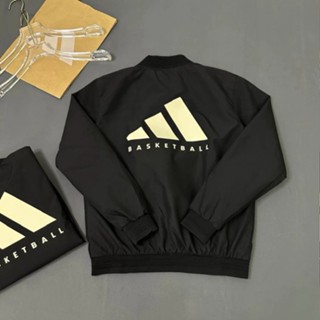  Áo khoác bomber gió nam nữ Das trơn khoá zip phối in logo 3 sọc Basketball cao su sau lưng Áo gió  2 lớp 