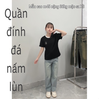 (SUÔNG NẤM LÙN) QUẦN JEANS ĐÍNH ĐÁ NẤM LÙN DÀI 90cm cực xinhh ( dưới m53 )