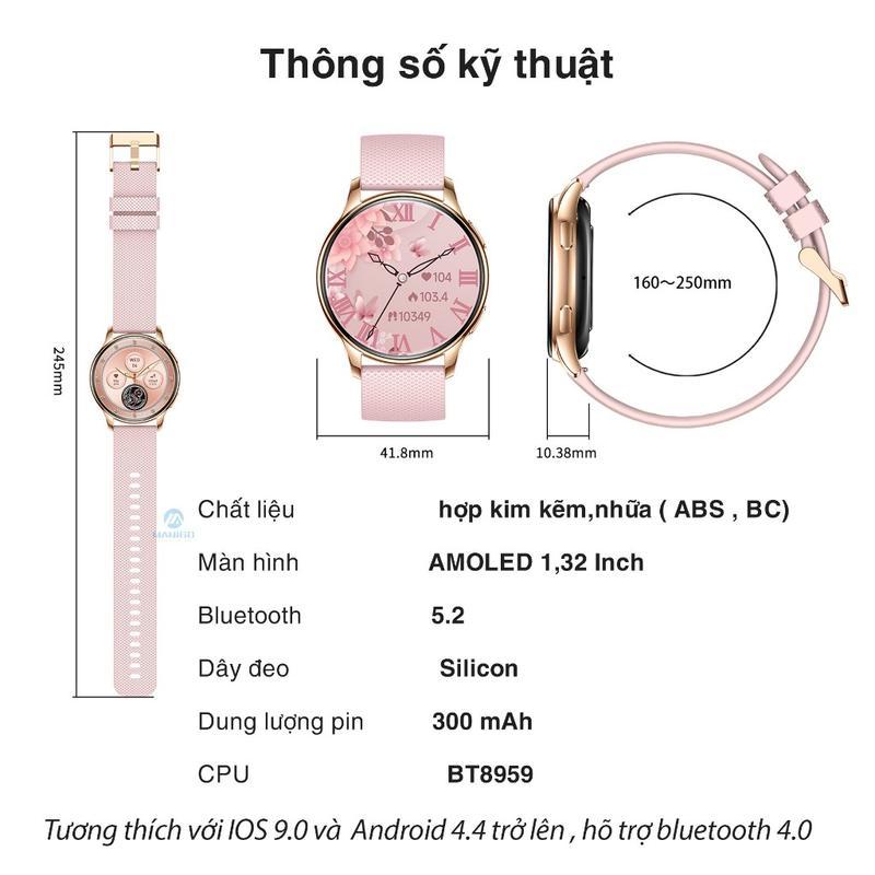 Đồng hồ thông minh nữ Y11 size 38/41mm màn Amoled 1.32inch, Smartwatch nghe gọi bluetooth 2 chiều